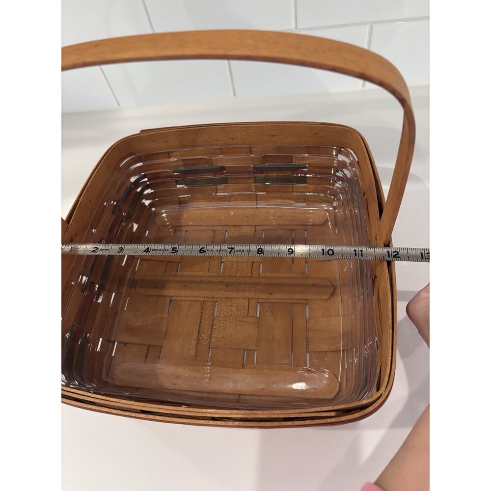 1990 LONGABERGER Square Basket Stationary Handle Blue Green Red Bands 12" - Picture 6 of 8